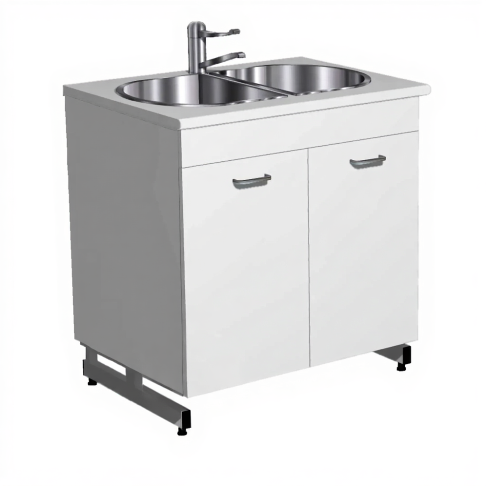 Стол-мойка СТм-205 «Премиум» 850 (корпус ЛДСП серый, столешница постформинг серый, каркас серый)