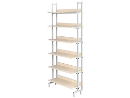 Стеллаж библиотечный односторонний (дуб "Молочный", м/к серый, квадратная труба)
