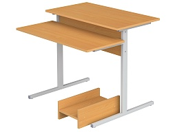 Стол для кабинета информатики компьютерный 1-местный школьный (бук, м/к серый, квадратная труба)