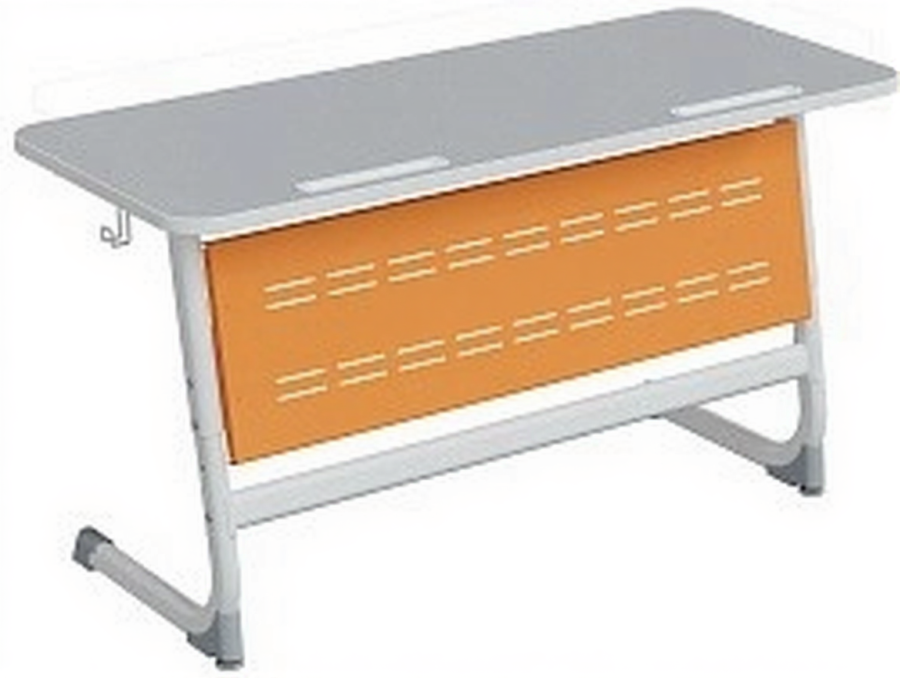 Стол 2-местный школьный 3-5 г/р "Логика" с наклоном столешницы 0-15° и перфорированным экраном (серый/оранжевый, м/к белый)