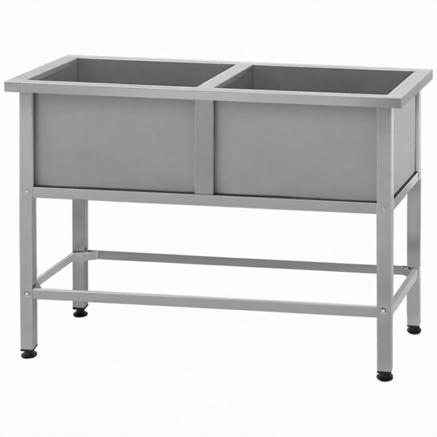 Ванна моечная ВМСн 630/2  2 м/о 530х530х350 (полка с отв. борт; ножка проф. тр. 40х40)