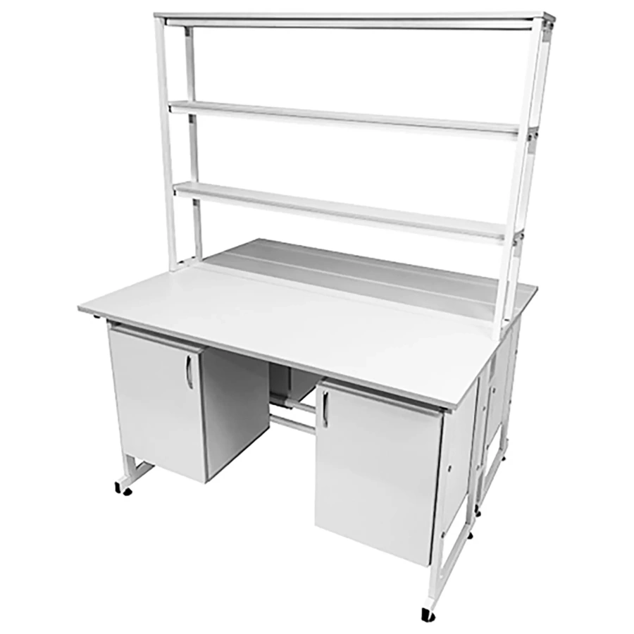Стол лабораторный островной с надстройкой Сло 22.022 (белый)