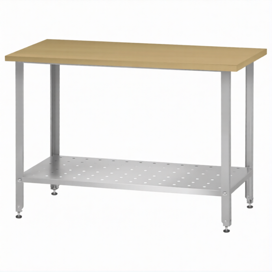 Стол кондитерский СПРн 860х1500х800 «Norma Inox» бук/40 (полка перф., ножка угловая)